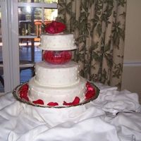 3-Tier Wedding Cake With Swiss Dot Design I used the Wilton fluted bowl to separate the top 2 tiers. This was my first wedding cake. It was red velvet with cream cheese icing.