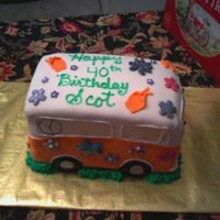 Volkswagen Bus Used a loaf pan and marshmallow fondant. Another one my grandkids, Sophia and Lydia, helped with the design work. My son's b-day theme...