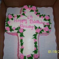Cross Birthday Cake CROSS BIRTHDAY CAKE PINK ROSESA 7 YEAR OLD WANTED A CROSS CAKE WIT PINK SO THAT"S WHAT I DID>