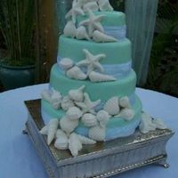 Krystal__Gavin_Wedding.jpg this is a beach theme wedding cake I did this weekend enjoy! Yellow cake white ribbon, Whipped cream icing with seafoam green marshamallow...