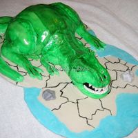 Trex Ball pan mold for body, fondant head, tails, legs and arms. My boyfriend wanted to make a caveman, but after a few attempts, settled for...