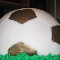 Soccer Ball Cake for my nephew's soccer team. I used the sports ball pan for the first time. I'll add more batter next time!