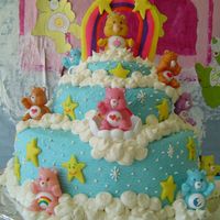 Care Bear Birthday Cake This was for my daughter's 4th birthday. Chocolate cake with buttercream frosting. Stars and rainbow are fondant...my first time using...