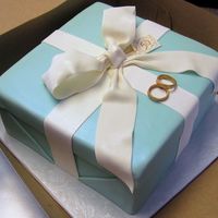 Tiffany Box Chocolate Fudge cake with Truffle Filling, Italian Meringue Buttercream, Covered in 'Tiffany"' Blue Fondant. The Bow, Tag...