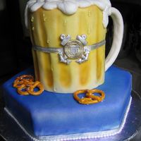 Beer Mug Groom's Cake Four 6" rounds, 9" hexagon, covered in fondant, airbrushed. clear piping gel 'water drops'. gumpaste handle. handmade...