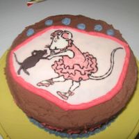 Angelina Ballerina Chocolate cake with chocolate frosting. Chocolate transfer for Angelina and Polly.