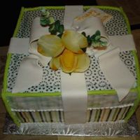 Gift Box 8"sq buttercream with frosting sheets for the wrapping paper.