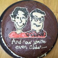 They Might Be Giants Cake This is a birthday cake for my boyfriend featuring the two Johns from the band They Might Be Giants, and lyrics from their song "Older...