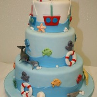 Sailing And Under The Sea This was done for a baby shower. All fondant and edible elements expcept for the dolphins, seagull and beluga.