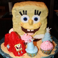 Sponge Bob And Friends chocolate cake, vanilla buttercream, covered in fondant.