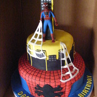 Spiderman Cake Spiderman cake was made for a 3 year old little boy who loves spiderman. Cake is yellow cake w/ Strawberry filling. 14" and 9"...