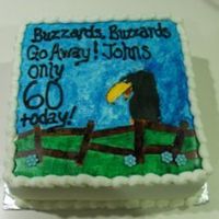 Old Buzzard This cake was done for a mans 60th birthday. It was a carrot cake with cream cheese icing covered in fondant.