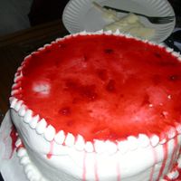 Strawberry Graduation cake for my roommate. Golden vanilla cake with strawberry filling and BC