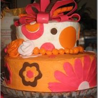 Birthday Cake Bottom tier is 2- 9in. white cakes. Top is 2- 6in. white cakes. Chocolate fudge filling with crusting buttercream on the outside. Fondant...