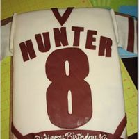 Boy Birthday Jersey Cake Fondant covered sheet cake. Fondant accents. Royal icing writing.