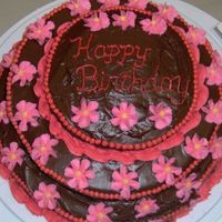 3 Tier Birthday Experiment Chocolate cake with choc. BC...first time with tiers. Icing was too thin to cover "uh oh's", but overall it turned out ok....