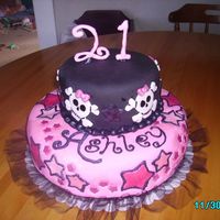 Ashley's 21St Bday this cake was red velvet and chocolate with buttercream and satin ice fondant....lot of fun to make.