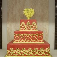 Deerfield Fair 2008 This is a dummy cake I submitted to the Deerfield (NH) fair in 2008. It won first place in the wedding cake class. Red fondant and royal...