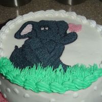 My 1St Cake From Wilton Class 1 This is my 1st cake from class one! I did a transfer of an elephant instead of the rainbow!