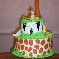 Welcome To The Jungle A jungle-themed cake for my sweet nephew that loves monkeys! All buttercream except for the animals, which are molded from marshmallow...