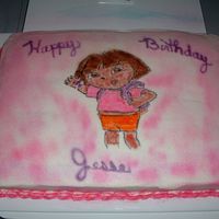 Dora This cake was made for little girl who just loves Dora and the colors pink and purple.