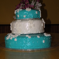 Bridal Shower Blue And White With Daisies My first cake attempt. Cream cheese fondant daisy cutouts.