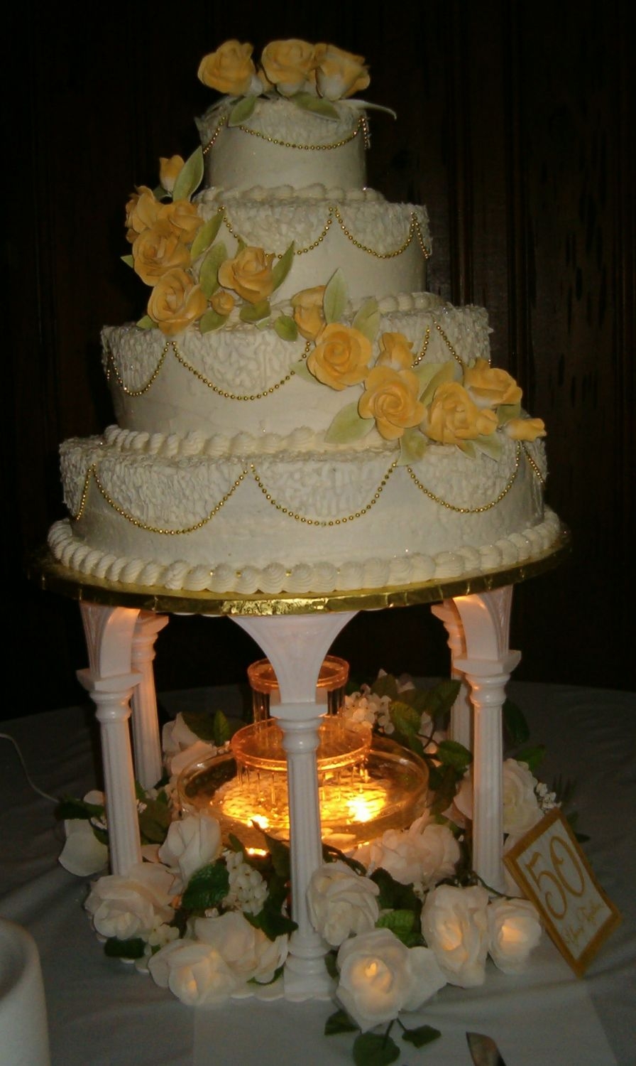 50Th Wedding Anniversary Yellow Cake w/Strawberry, Pineapple, Lemon & Cranberry Filling. Gumpaste Roses