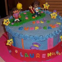 Lauren's Third Birthday My neice's 3rd bday cake.She LOVES Dora and it was a big hit! I used the Dora and Diego candles and the other decorations were mmf.