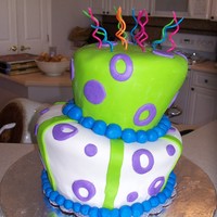 Nicole's Topsy Turvy Birthday Cake Vanilla cake with buttercream and covered with chocopan fondant.