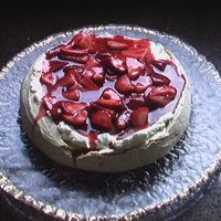 Pavlova.jpg Red berry Pavlova. First time I do this dessert. Delicious! Everyone thought it was cake.