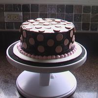 Birthday Cake 8 in. chocolate cake with choc ganache, chocolate polka dots and buttercream border. For a friend's birthday.