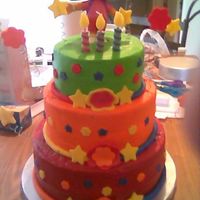 Gracies 3Rd B-Day bc w fondant accents. Cakes are lemon w rasberry filling orange w cream filling and chocolate w cookies and cream. thanks to everyone who...