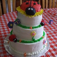 Ladybug/ Picnic Cake My version of photo posted by Boween. Buttercream with fondant accents and royal icing flower petals. For my daughter's 4th birthday,...