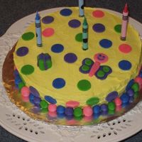 Birthday Cake Made this with my two daughters. White scratch cake with buttercream frosting and fondant decorations. Crayons candles.