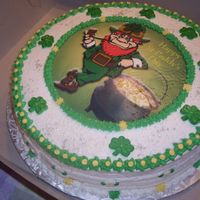 Happy St Paddy's Day Vanilla cake with a pound cake texture and apricot filling. B/C icing.