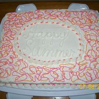 Summer Cake Half sheet, half choc/ half white, bc icing.