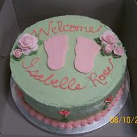 Stella's Baby Shower Cake 10" round white cake with lemon curd and bc filling, all bc except footprints and roses (50/50 MMF and gumpaste).