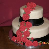 Melissa & Chris 10" and 6" WASC w/ rasp filling, MMF, fabric ribbon, royal roses.