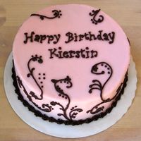 Pinkbrownscroll.jpg Chocolate cake with raspberry buttercream. I like the way this cake came out, but I need to do more buttercream my piping skills are a bit...