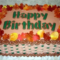 Autumn Birthday This is a red velvet cake I did for the teachers' Autumn birthday celebration. The leaves are fondant and the rest is butter cream. I...