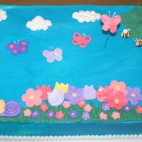 Flowers And Bugs A friend asked for a flowers and bugs cake for her daughter's first b-day. You can see a yellow, pink and purple ladybug on the bush...