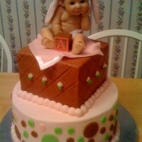 Baby Riley This was for my niece's baby shower. 10" WASC with butter cream and fondant accents topped by a 6" square chocolate cake...
