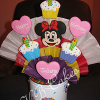 Cookie Bouquet With Minnie Mouse Birthday Bouquet for a 3-year old friend with a Minnie Mouse Birthday theme