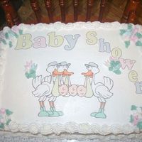 Baby Shower Cake For 3 Babies. This was a baby shower cake for 3 fellow employees all due around the same time. The cake was WASC with buttercream icing and Edible Image...