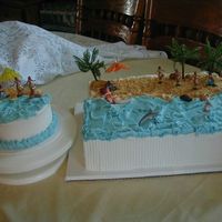 Luau Sweet 16 WASC with buttercream icing, for a Luau party for a Sweet 16 birthday, Lined impression mat on sides of the larger cake. The small 6 inch...