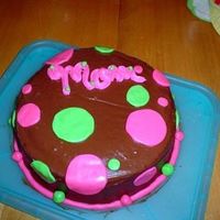 Mom's Polka Dot Cake This is the cake I made for my mom. Chocolate fudge layer cake with fudge frosting and fondant accents. TFL