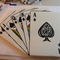 Royal Flush Hand Of Cards Cake This is a cake I made for a Poker themed table at Dh's unit Christmas party. It is 2 12x18 WASC cakes put together and carved, crumb...