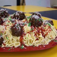 2Nd Attempt At A Shaghetti Cake! Made for an old Itallian man who insists that no one cake make spaghetti but him. When he saw the cake on the counter he got mad and said I...