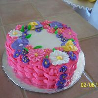 Practices_003.jpg white cake with strawberry filling and butter cream icing and royal flower. Done this for some one that just had a baby boy, done pink and...