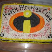 Incredibles Logo Buttercream frosting. This was hard. I tried to make red frosting, no luck without bad taste. I used red sugar. I think the point gets...